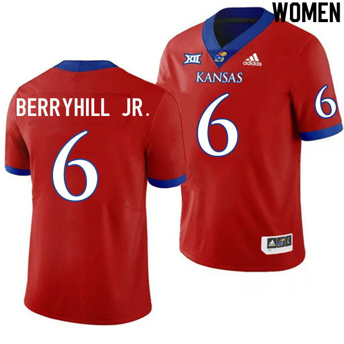 Women #6 Taiwan Berryhill Jr. Kansas Jayhawks College Football Jerseys Stitched Sale-Red - Click Image to Close